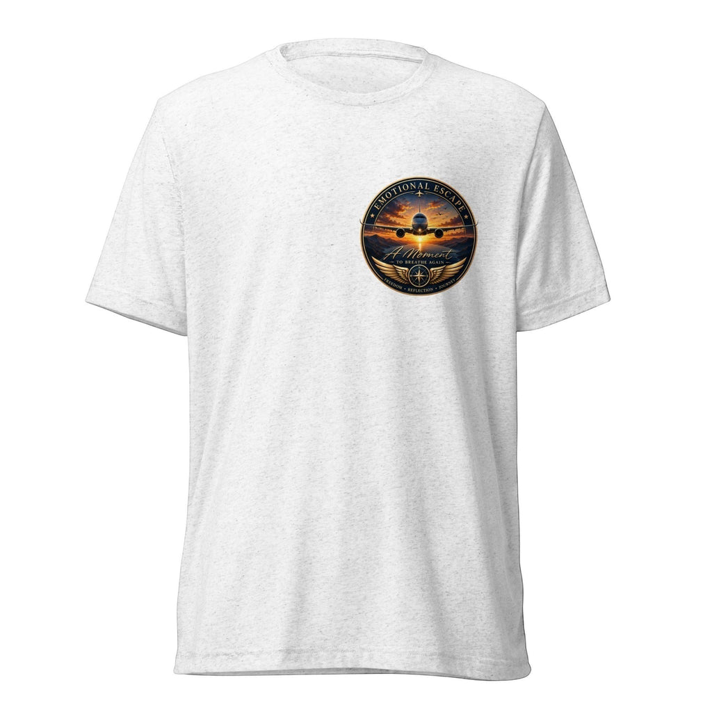 Opensky Goods grey tri-blend short sleeve t-shirt with Emotional Escape aviation graphic on the chest